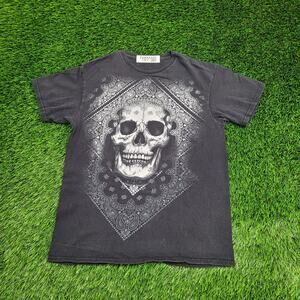 Vintage Skull Shirt Medium 19x25 Y2K Black